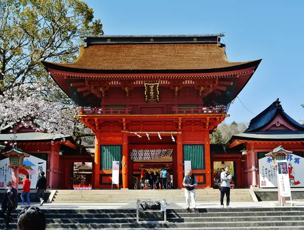 The vermilion two-storey main gate