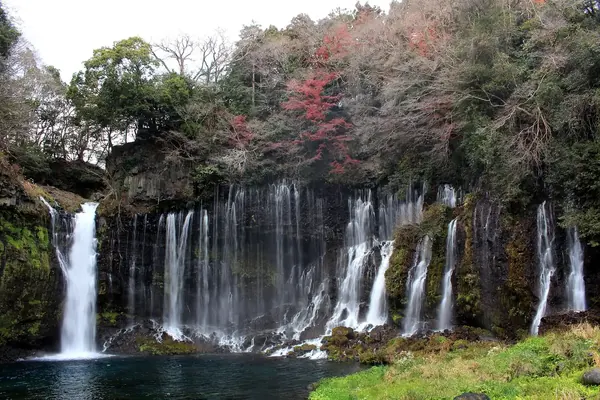 Hundreds of spring-fed threads of water along the cliff