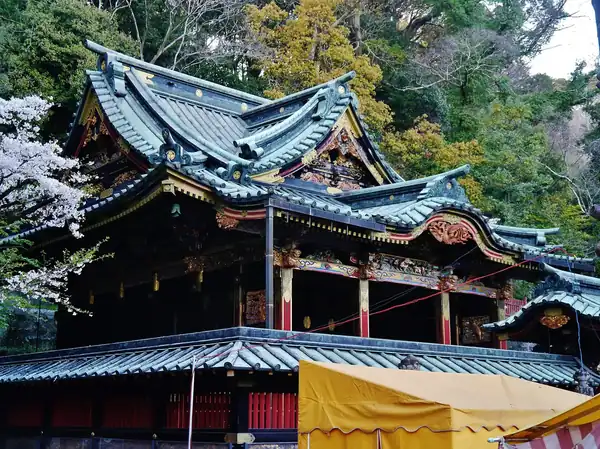Carved and painted roofs of a main shrine building