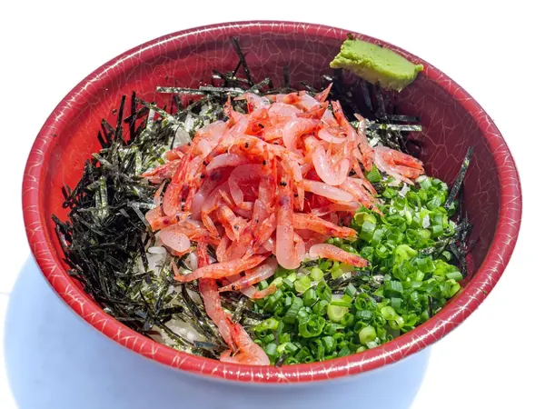 A raw sakura shrimp bowl at Yui fishing port