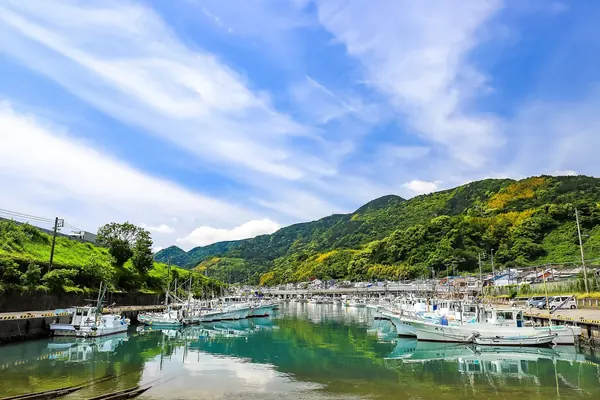 Boats moored in Yui fishing port